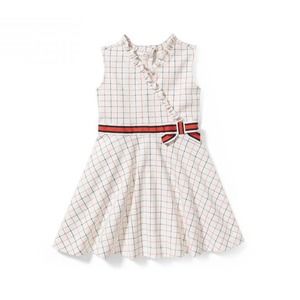 Janie and Jack Windowpane Ponte A-Line Dress 4 White Faux Wrap Ruffled Bow EUC!